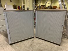 Pair Of Grey Wooden Tambour Units