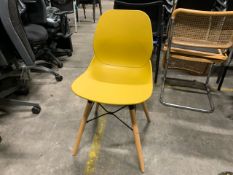 Group Of Assorted Plastic Coloured Chairs Wooden Legs