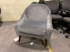 Grey Velvet Armchair With Wooden Legs