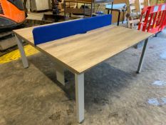 Double Grey Wooden Desk With Blue Fabric Divider