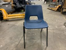 Group Of Blue Plastic Chairs With Black Metal Legs