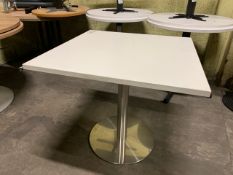 Group Of White Top Wooden Square Tables Silver Base