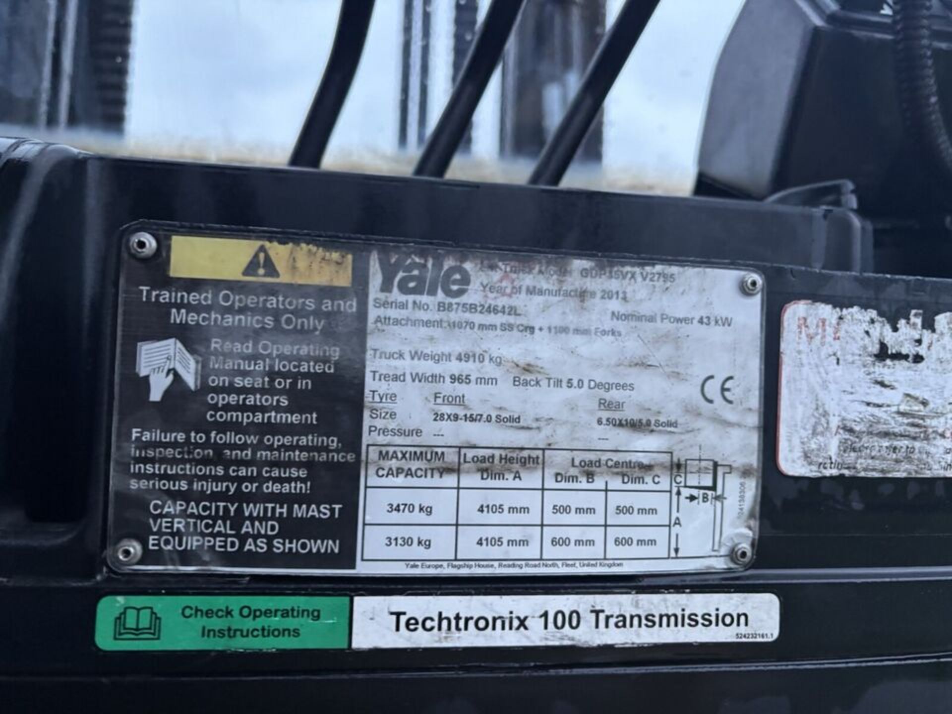 Yale 2013 GDP35VX Diesel 3.5 Ton Forklift Truck, 7807 Hours - Image 5 of 6