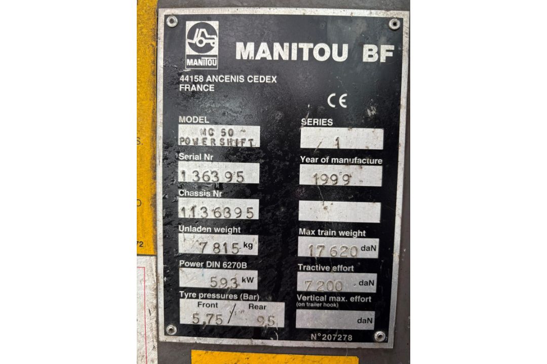 Manitou 5 Tonne 2WD Rough Terrain Forklift, 1999, 9896 Hours - Image 8 of 8