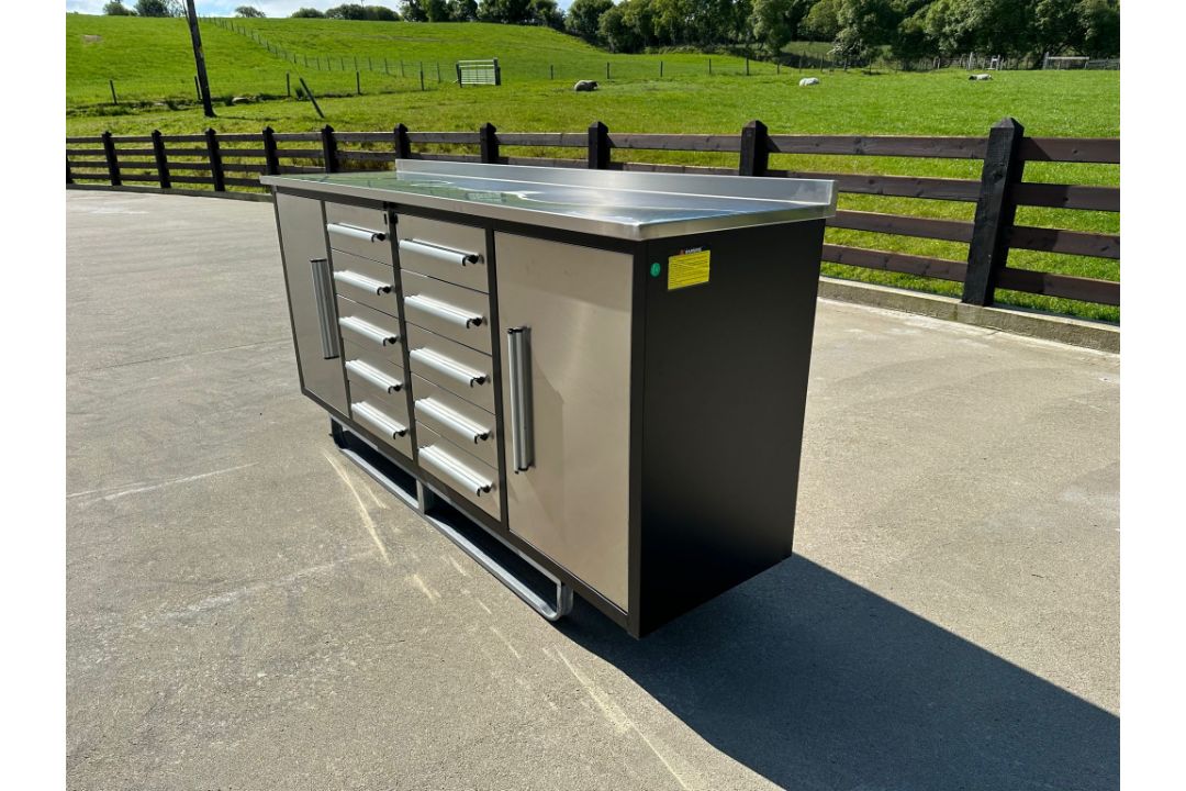 Steelman 7 Foot Storage Cabinets With Workbench, 2 Cabinets, 10 Drawers, Brand New & Unused - Image 1 of 4