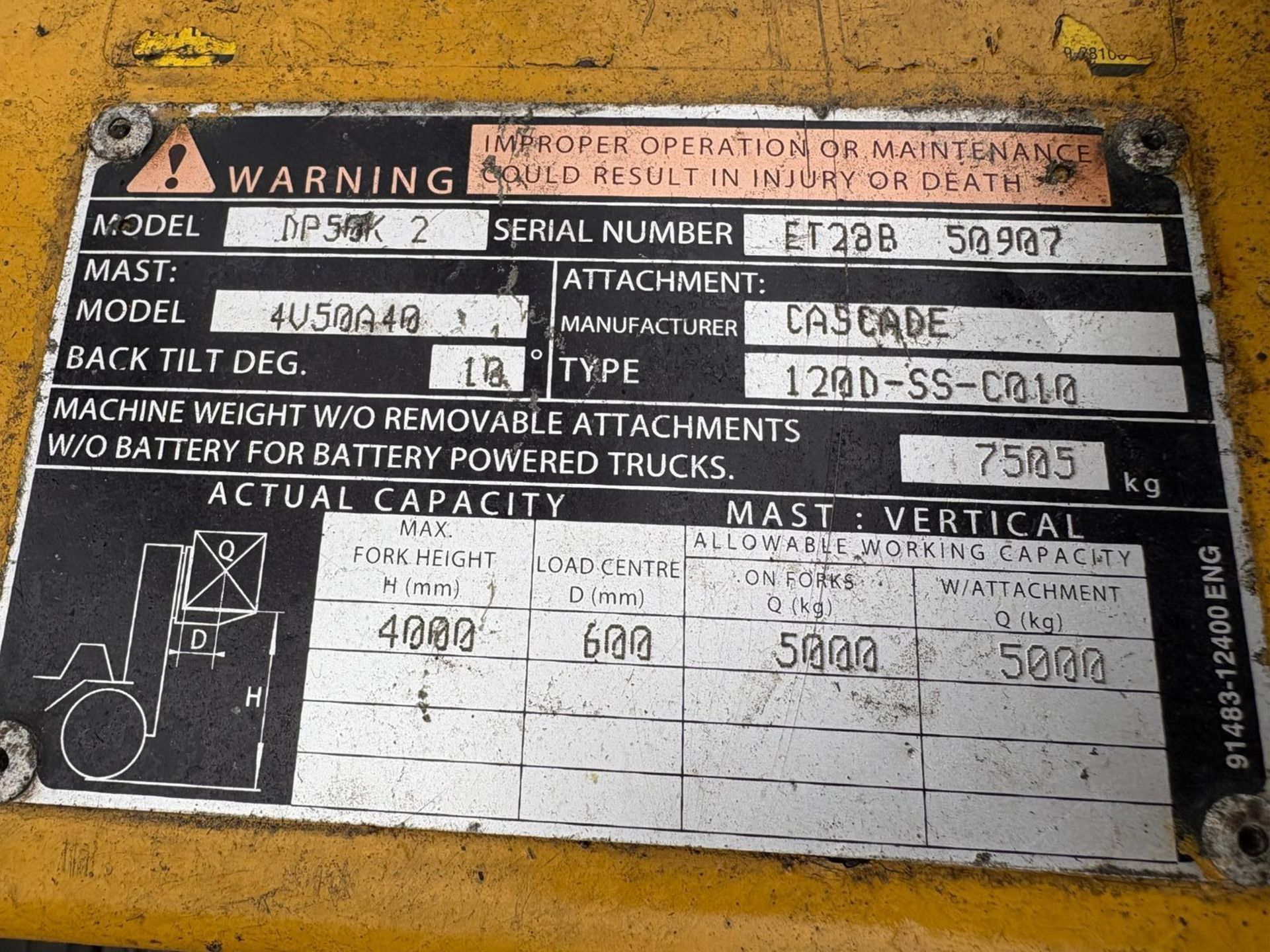 Caterpillar DP50K 5 Tonne Diesel Forklift, Part Exchange Just In, 2006, 4561 Hours - Image 7 of 8