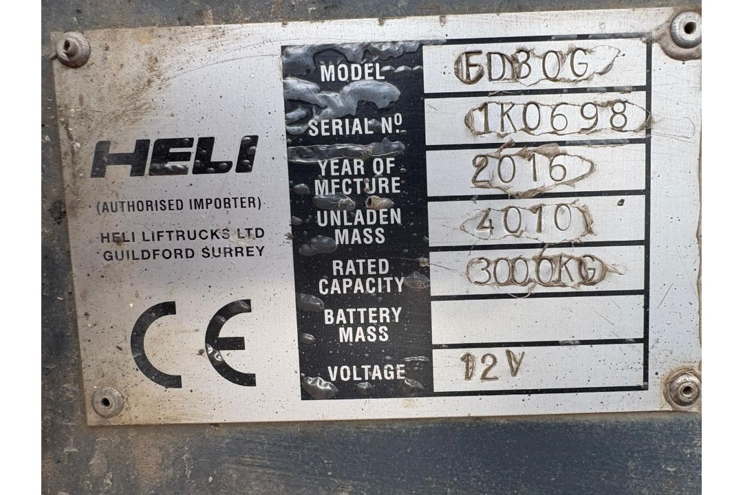 2016 Heli FD30G 3 Tonne Diesel Forklift, 4 Metre Lift, AMAZING LOW 1369 HOURS - Image 6 of 8