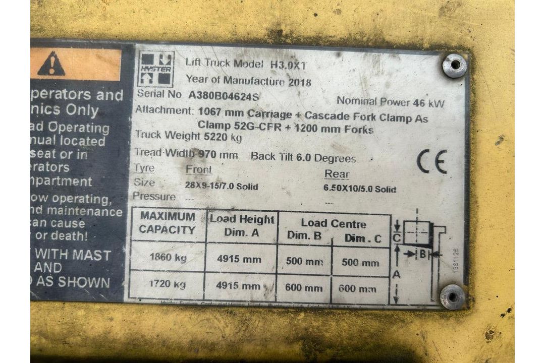 2018 Hyster 3 Tonne Gas Forklift Truck Triple Mast Container Spec, 4511 Hours - Image 6 of 7