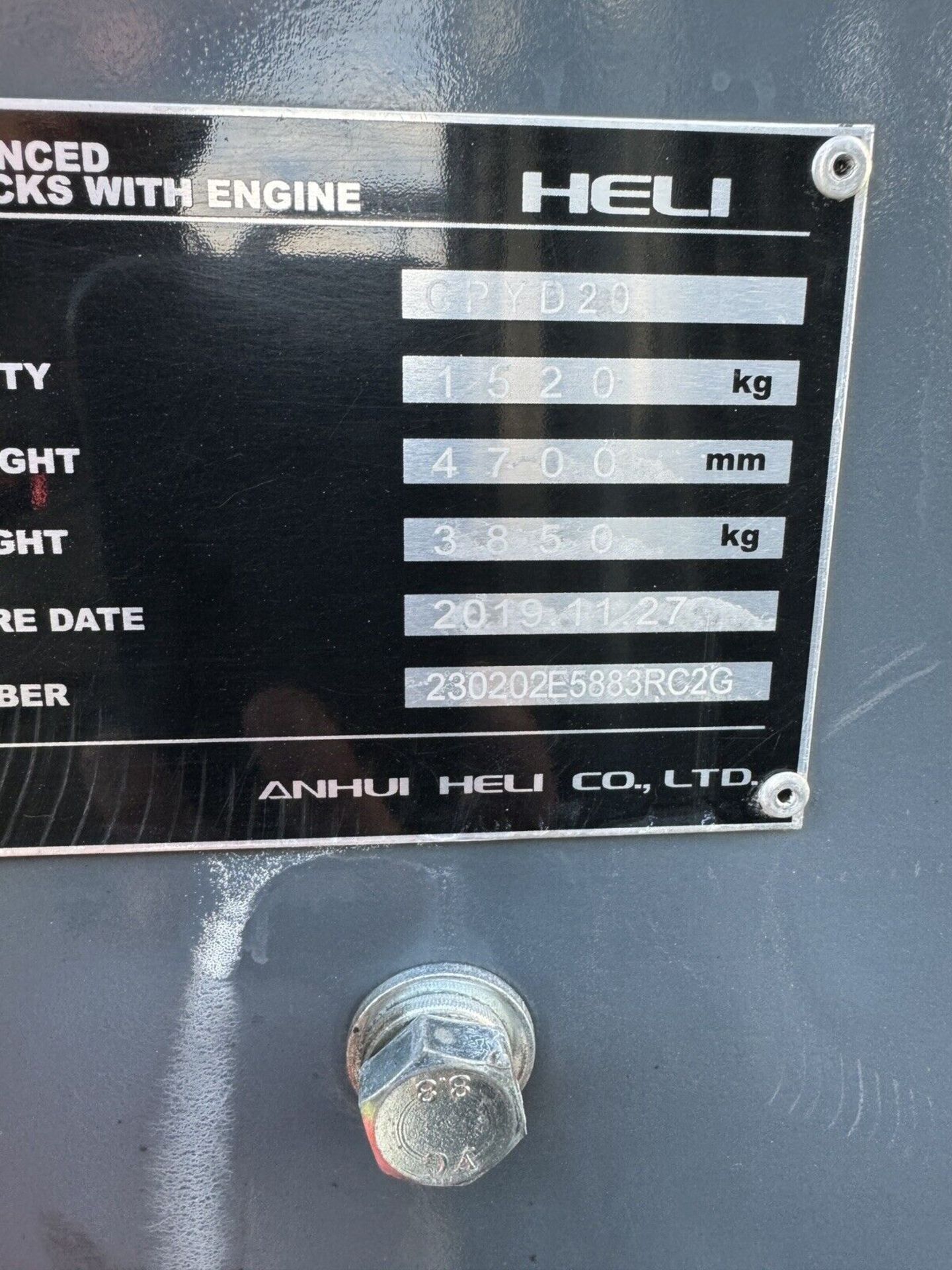2019 Heli 2 Tonne Gas Forklift, Container Spec, 2945 Hours - Image 6 of 6