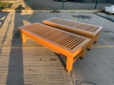 Pair Of Wooden Oak Slat Bench