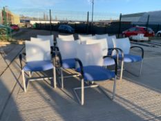 Blue Fabric Chairs With Clear Plastic Back x7