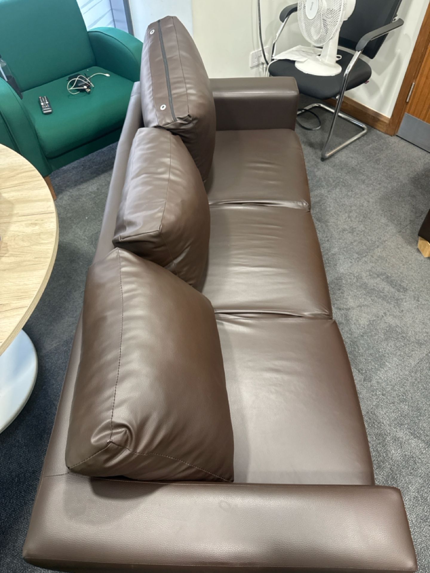 Brown Faux Leather Sofa x2 - Image 4 of 7