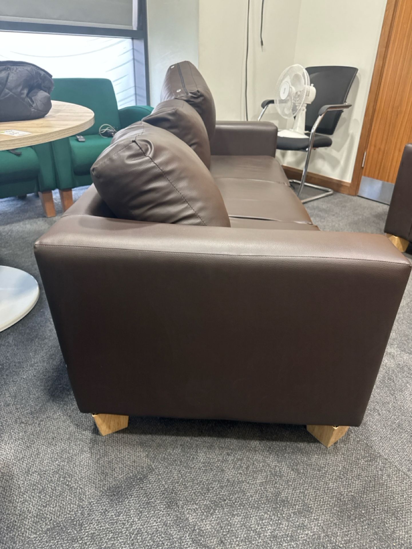 Brown Faux Leather Sofa x2 - Image 3 of 7