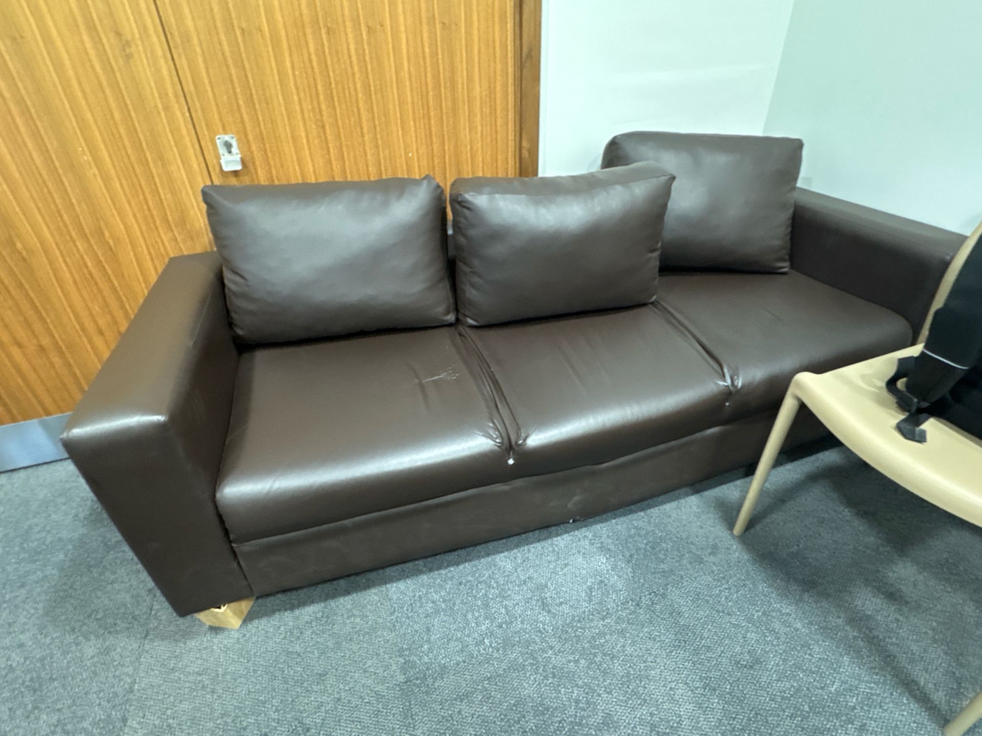 Brown Faux Leather Sofa x2