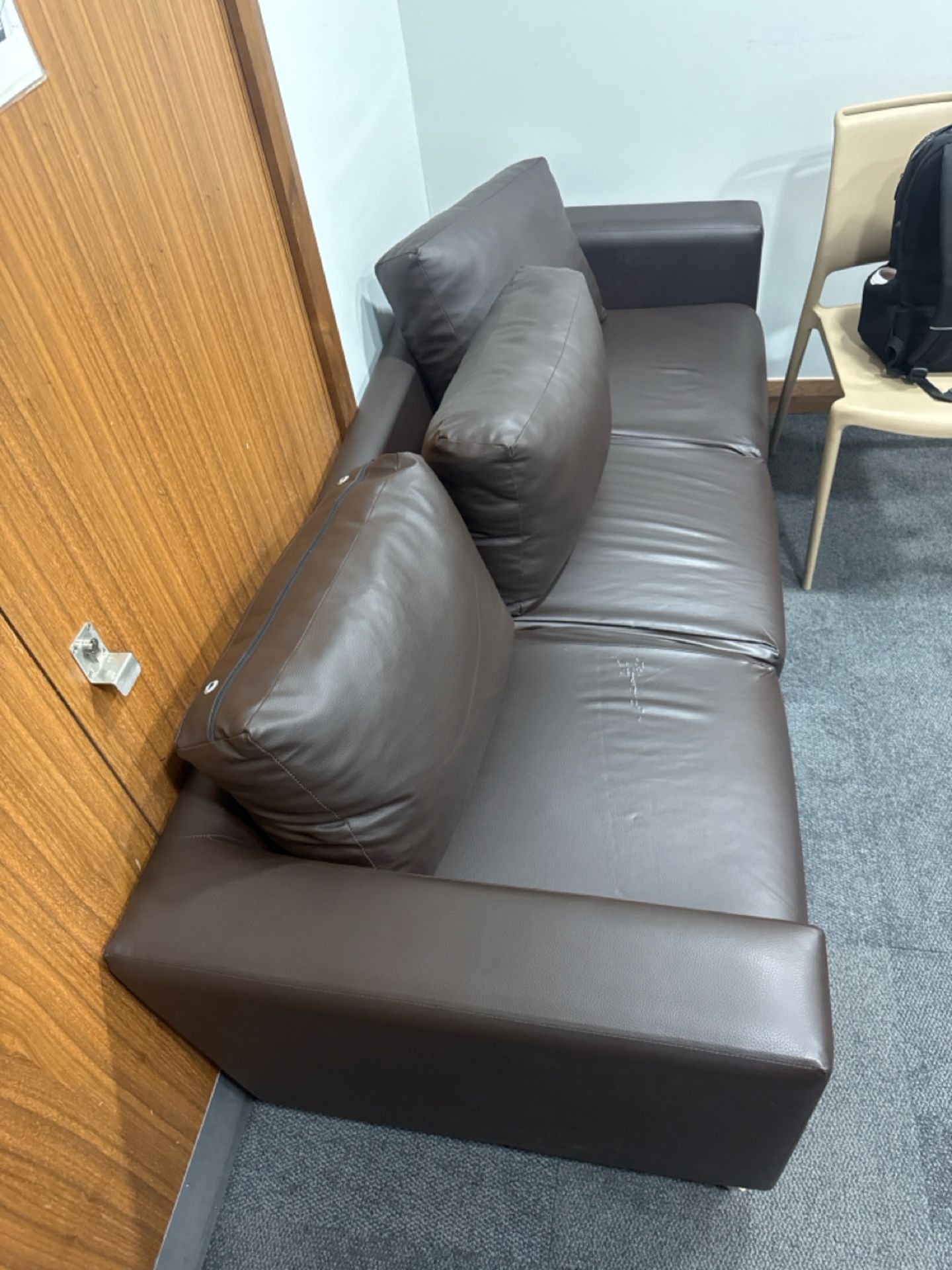 Brown Faux Leather Sofa x2 - Image 6 of 7