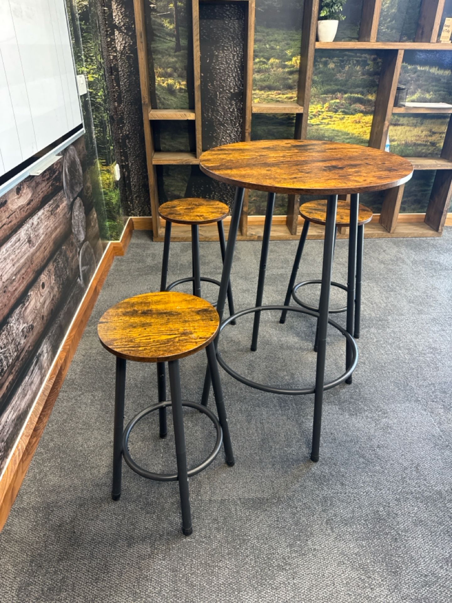 Dark wood Poseur Table and 3 Stools - Image 2 of 4
