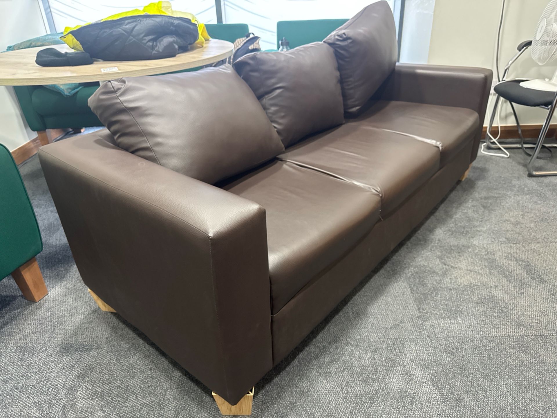 Brown Faux Leather Sofa x2 - Image 2 of 7