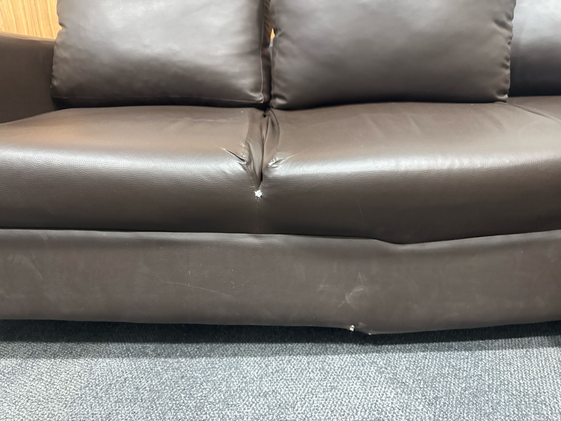 Brown Faux Leather Sofa x2 - Image 5 of 7