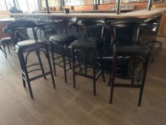 Brown Wood & Black Leatherette Stools x4