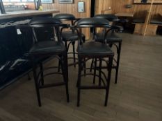 Brown Wood & Black Leatherette Stools x4