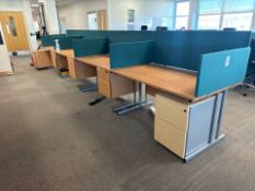 Bank Of 4 Beech Effect Wave Desks