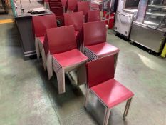 Plastic Maroon Top Grey Legged Chairs x42