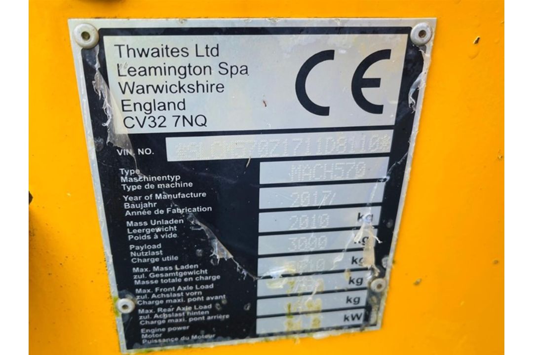 2017 Thwaites Mach 570 3 Tonne Dumper - Image 25 of 26
