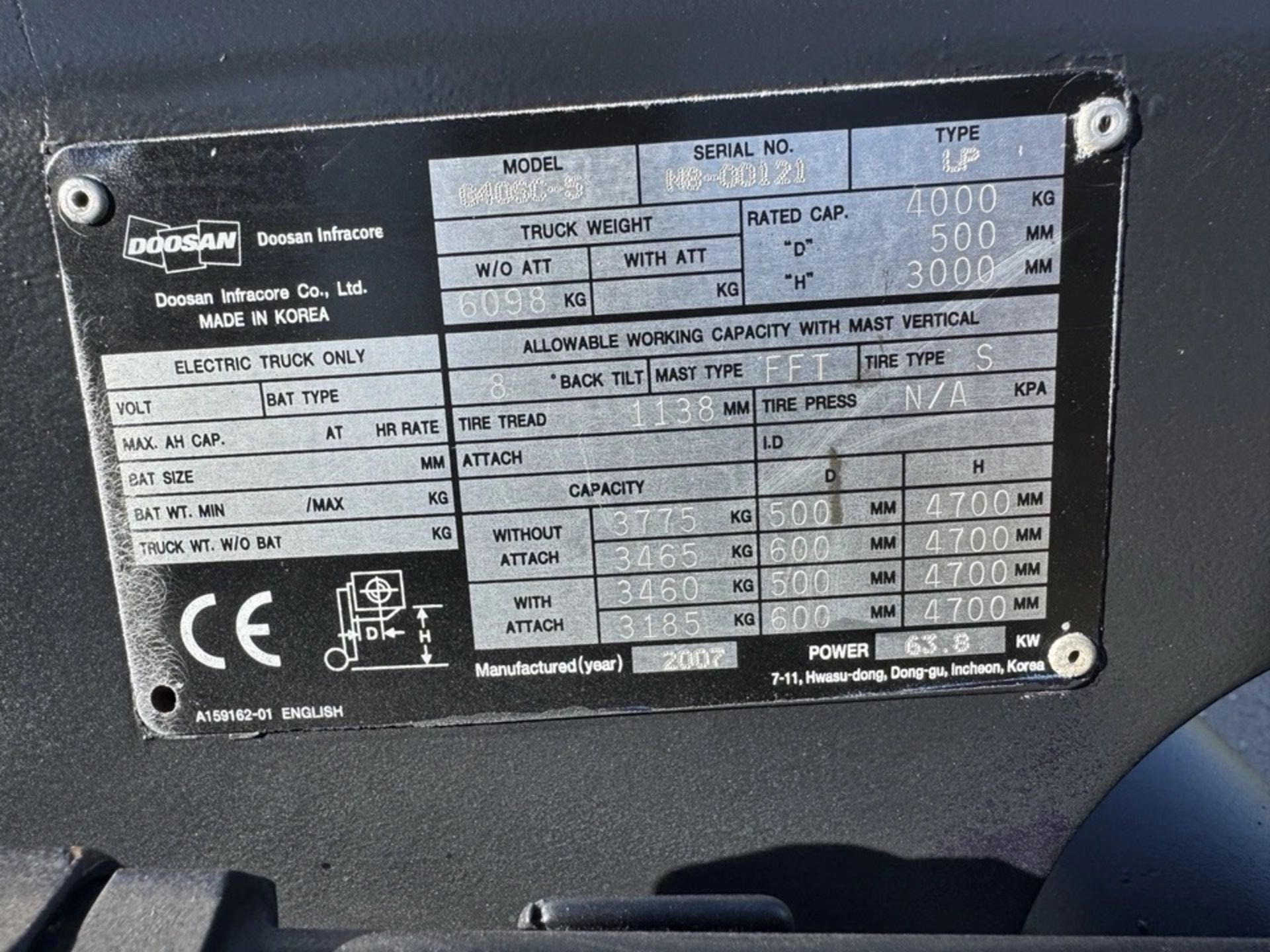 Doosan 4 Tonne Gas Forklift Truck - Image 7 of 7