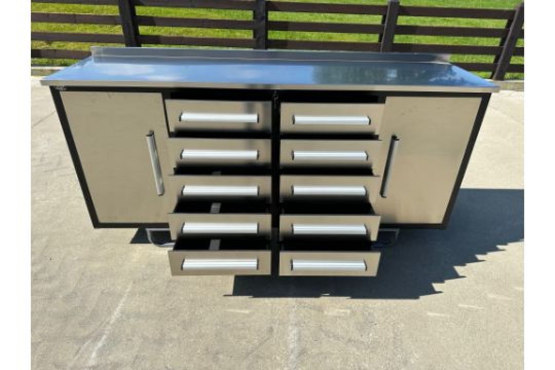 Steelman 7 Foot Storage Cabinets With Workbench - Image 1 of 8