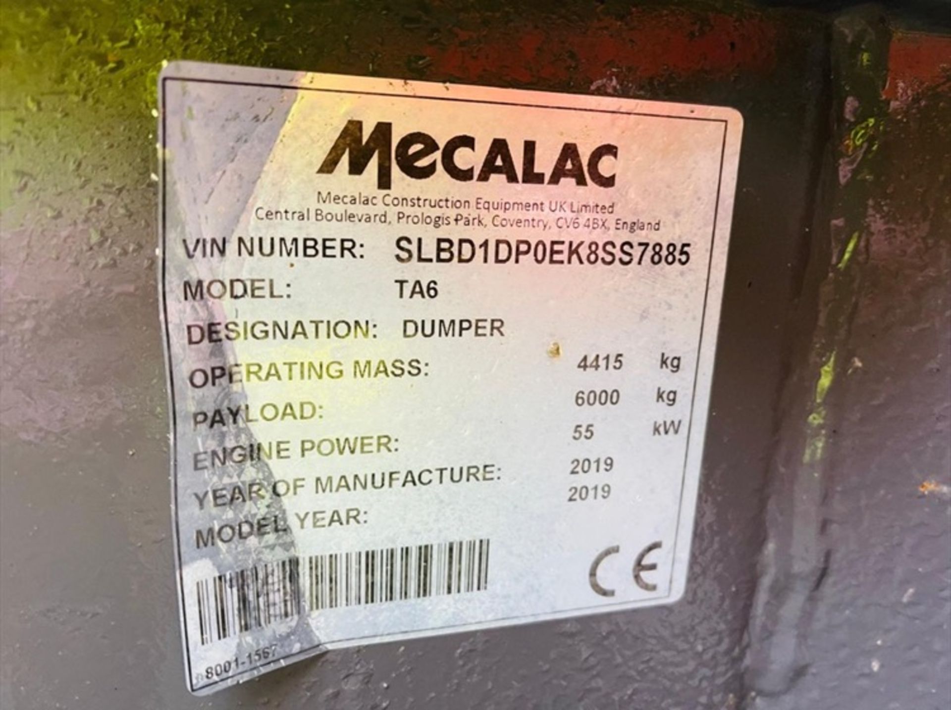 2019 Mecalac TA 6 Tonne Dumper, 1255 Hours - Image 52 of 56