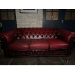 Red Leather 3 Seat Sofa, No Reserve