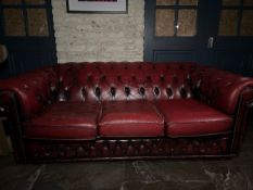 Red Leather 3 Seat Sofa, No Reserve