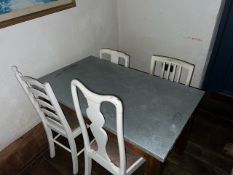 Wooden Leg Steel Top Table With 4 Chairs, No Reserve