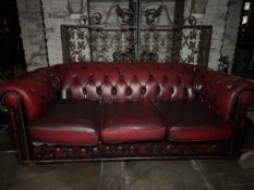 Red Leather 3 Seat Sofa, No Reserve