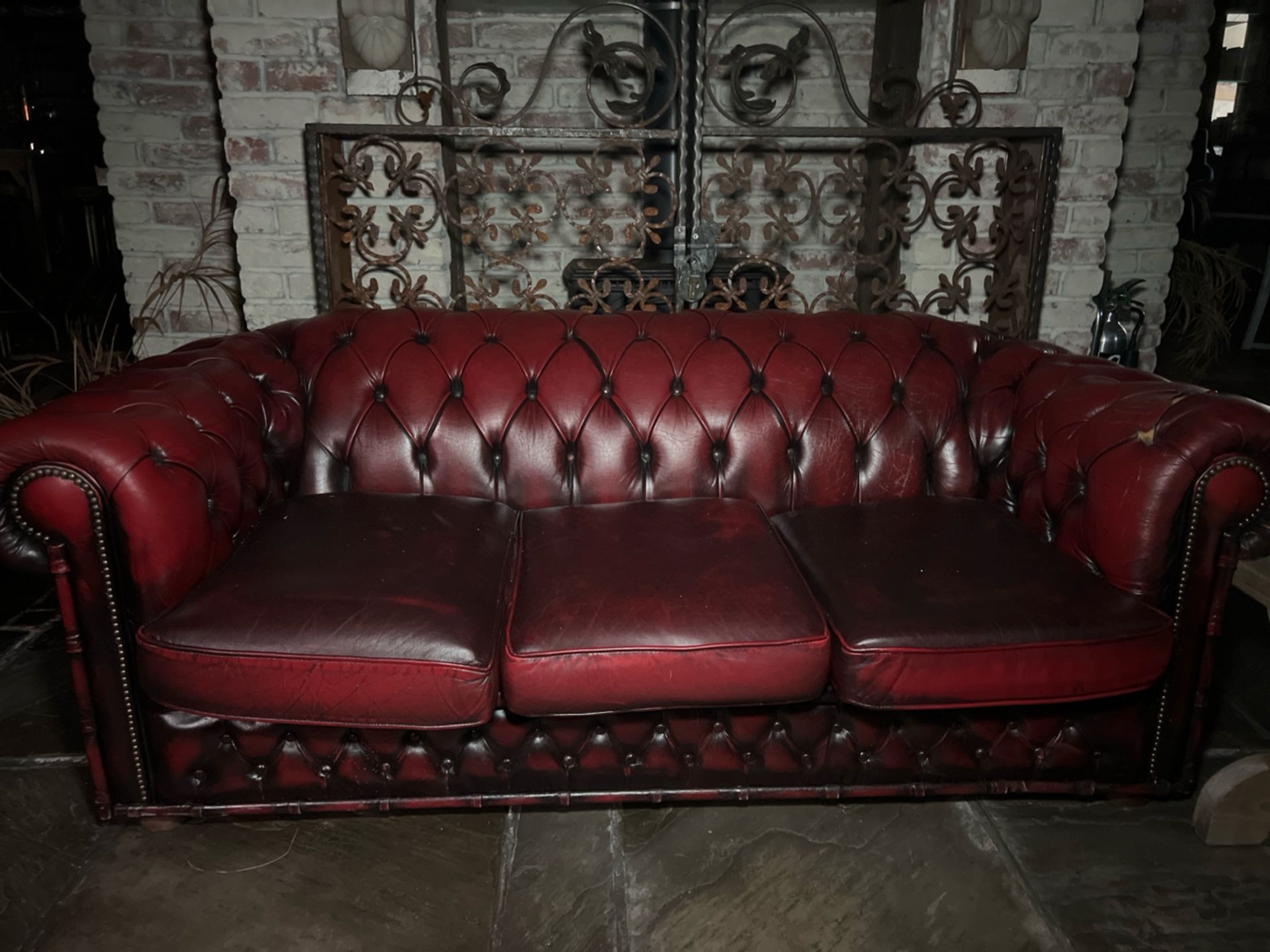 Red Leather 3 Seat Sofa, No Reserve