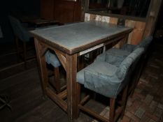 Wooden Base Steel Top High Table With Stools, No Reserve