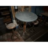 Steel Top High Table With 4 Metal Base Wood Top Stools, No Reserve
