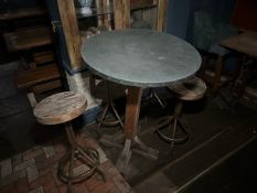 Steel Top High Table With 4 Metal Base Wood Top Stools, No Reserve
