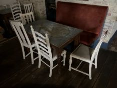 Wooden Leg Steel Top Table With 4 Chairs, No Reserve