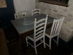 Wooden Leg Steel Top Table With 4 Chairs, No Reserve