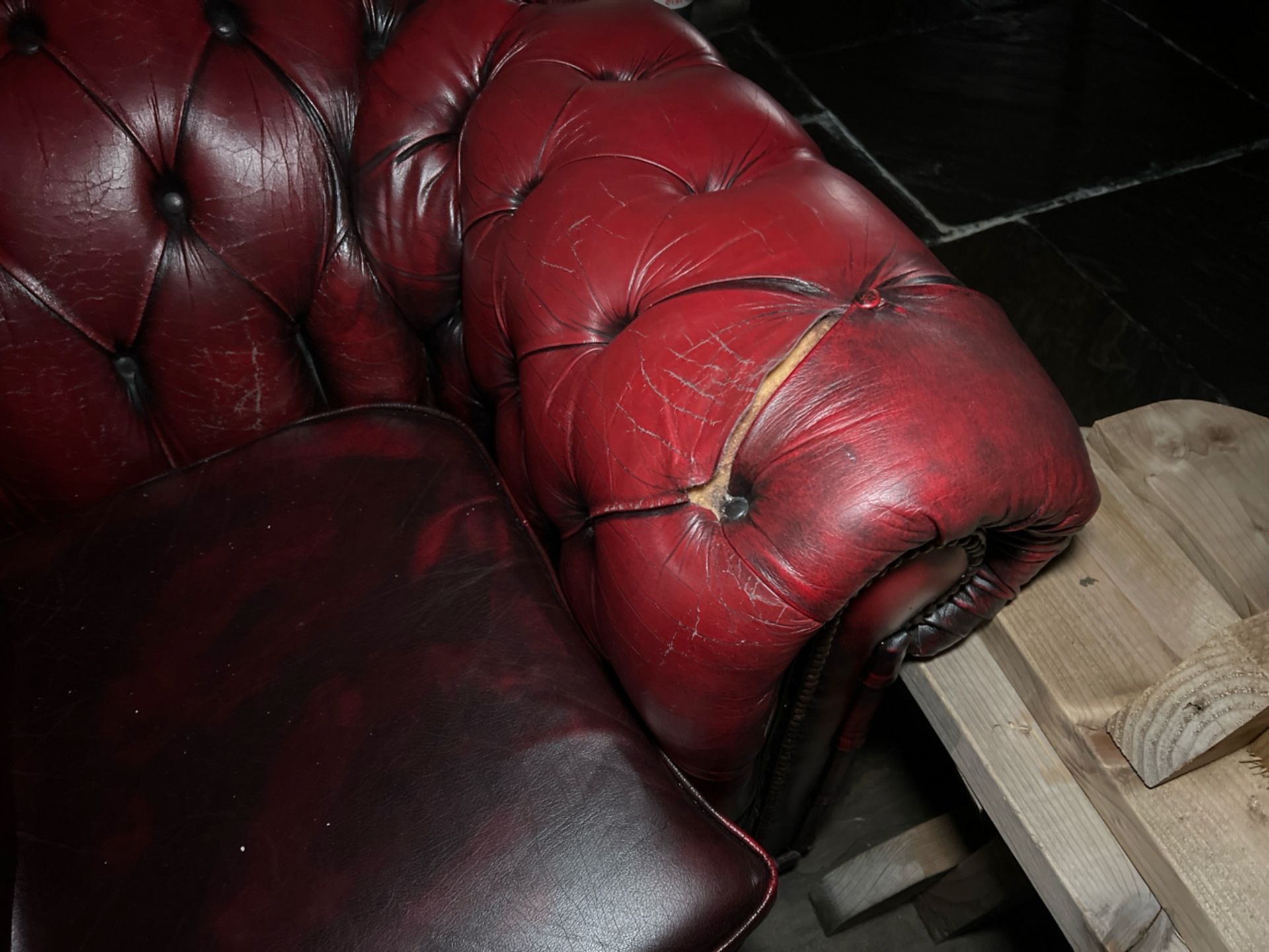 Red Leather 3 Seat Sofa, No Reserve - Image 4 of 5