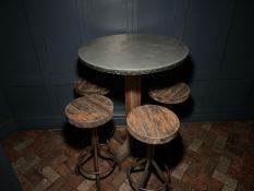 Steel Top High Table With 4 Metal Base Wood Top Stools, No Reserve