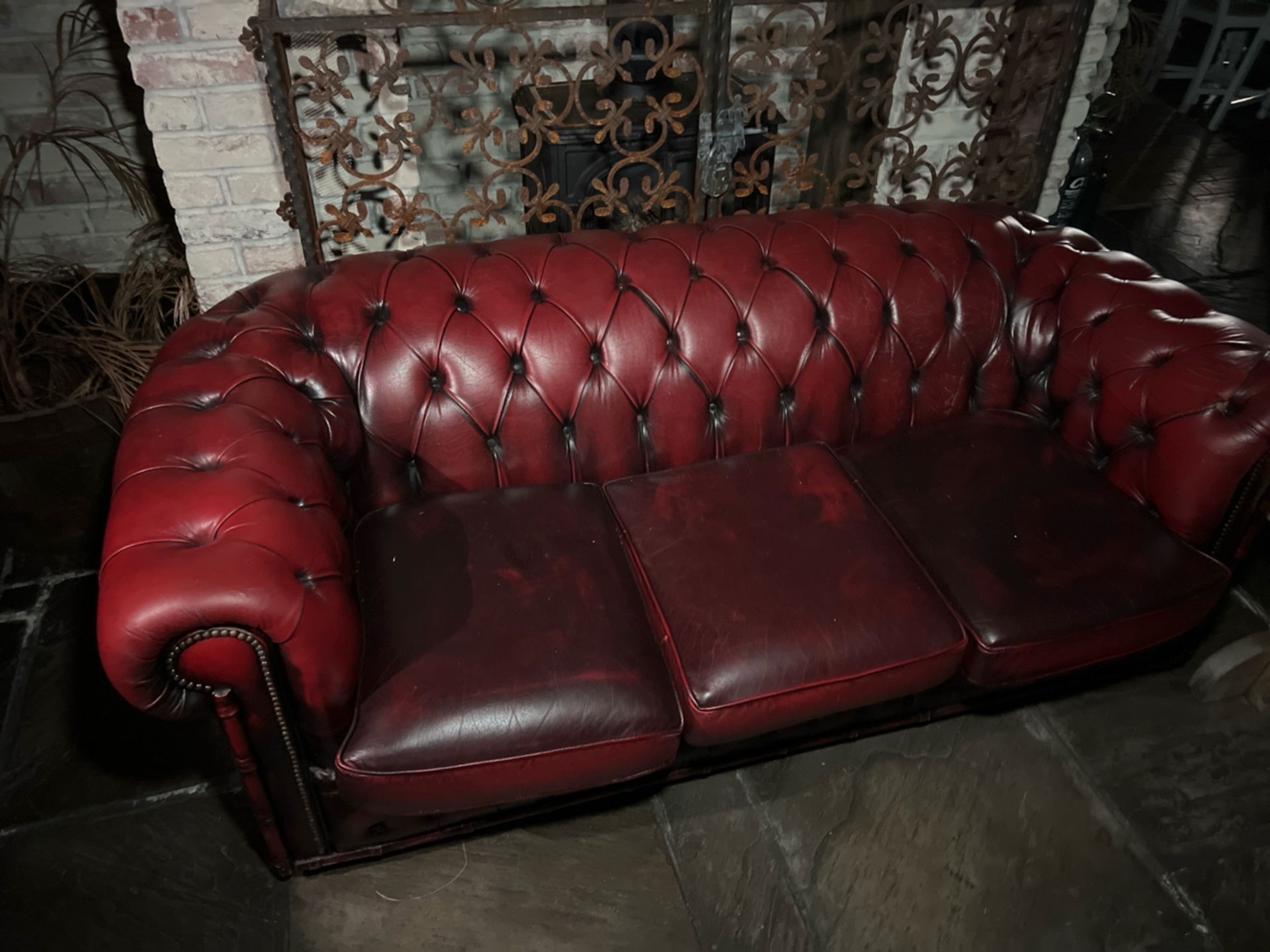 Red Leather 3 Seat Sofa, No Reserve - Image 3 of 5