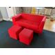 Red Felt Two Seater Sofa With 2 x Foot Stools.- NO RESERVE - Image 1 of 9