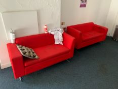 Pair Of Red Felt Sofas - NO RESERVE