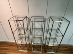 x3 Brushed Metal & Glass Shelving Units - NO RESERVE