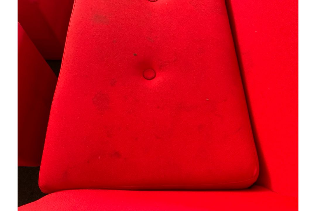 Red Felt Two Seater Sofa With 2 x Foot Stools.- NO RESERVE - Image 6 of 9