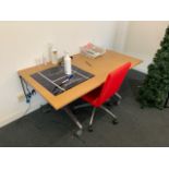 Wheeled Rectangular Straight Desk & Red Felt Wheeled Office Chair- NO RESERVE