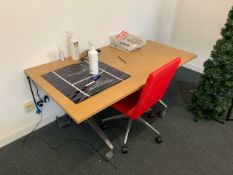 Wheeled Rectangular Straight Desk & Red Felt Wheeled Office Chair- NO RESERVE