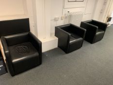 x3 Black Faux Leather Armchairs - NO RESERVE